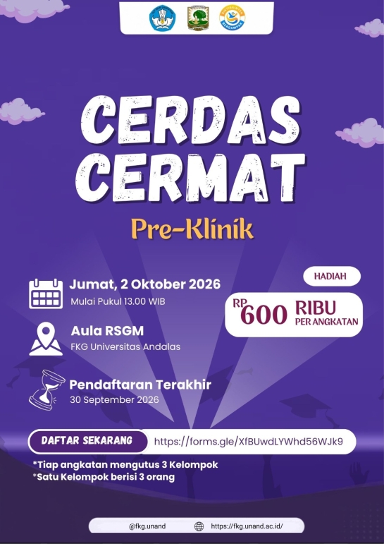 Pendaftaran Cerdas Cermat Pre-Klinik FKG UNAND 2026 Telah Dibuka!