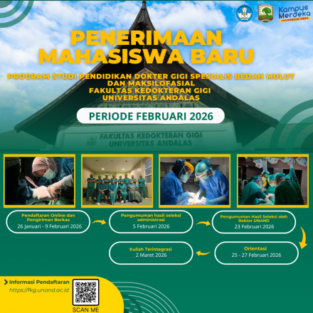 DIPERPANJANG! Jadwal Pendaftaran Penerimaan Calon Peserta PPDGS Bedah Mulut dan Maksilofasial Fakultas Kedokteran Gigi Universitas Andalas Periode Februari 2026