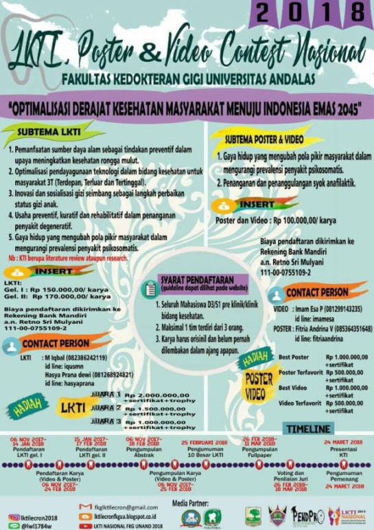 BEM KM FKG UNIVERSITAS ANDALAS Mengadakan Acara LKTI, Poster dan Video Contest Nasional 2018